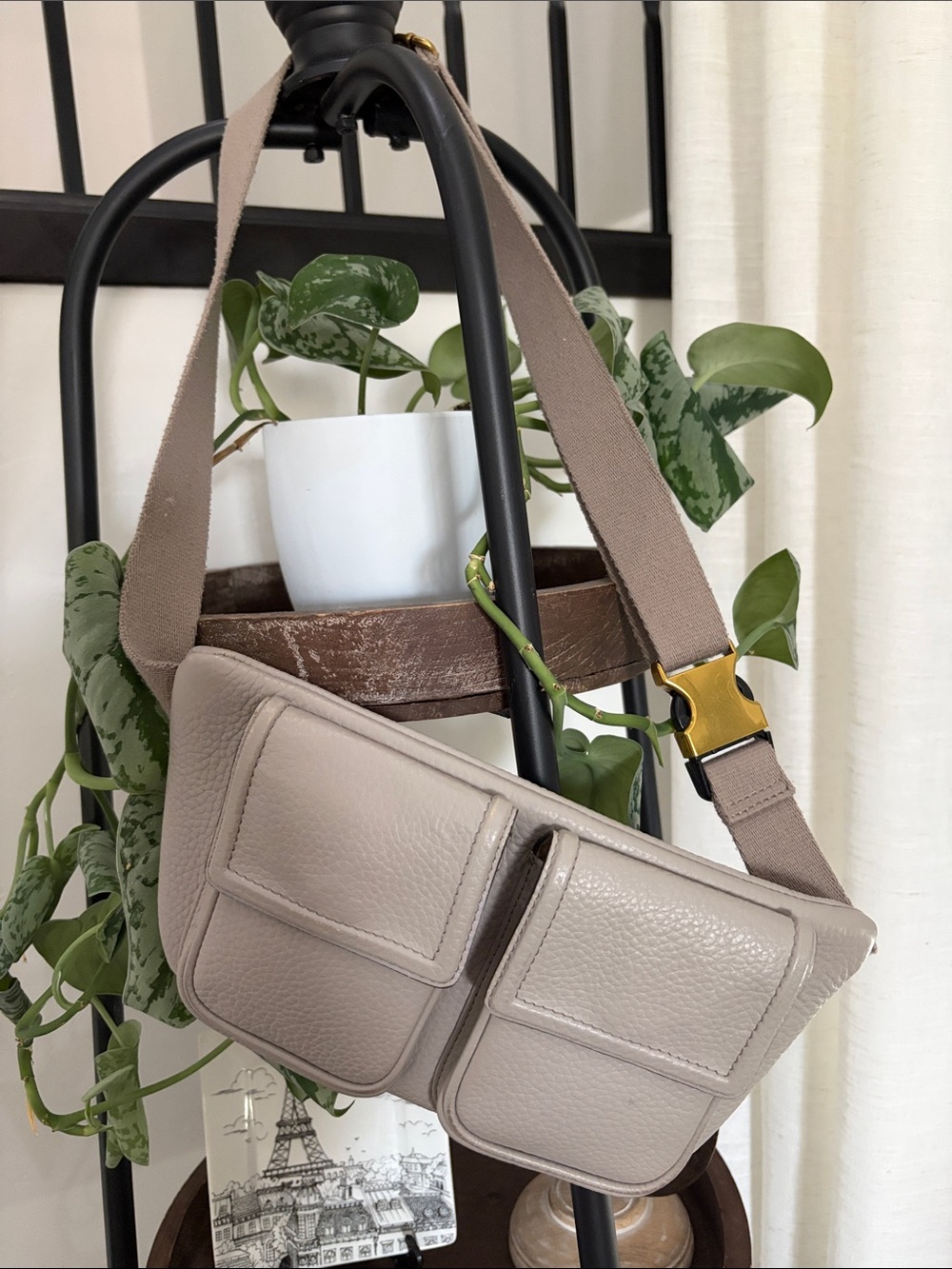 Antonio Melani Taupe Leather Belt Bag